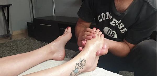  Getting my toes and feet all oiled up, rubbed and sucked